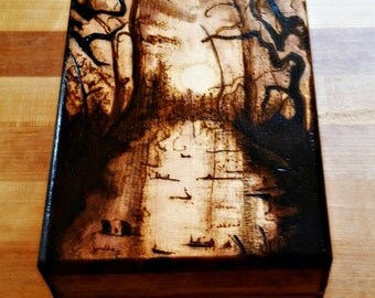Wood- Burned Magic the Gathering Deck Box- Mono-color Swamp Example