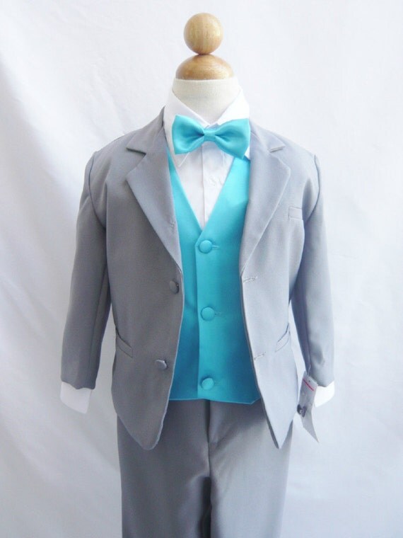 Style 1 Gray Boy Suit with Malibu / Turquoise Vest by