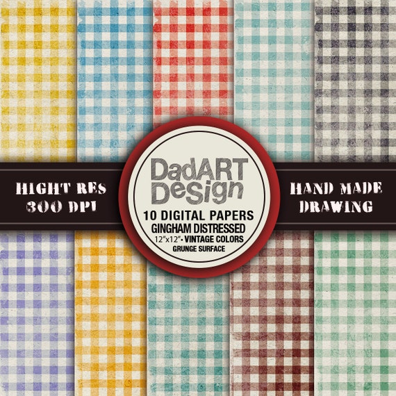 Retro gingham Patterns digital paper, vintage grunge distressed colors and surface
