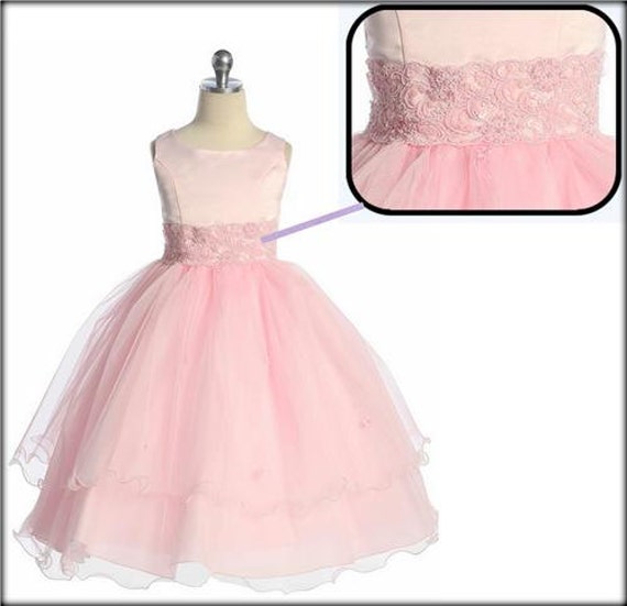 Flower Girl Dress. Wedding, Pink Lace Flower Girl Dress, White Communion Dress, Special Occasion Girls Dress