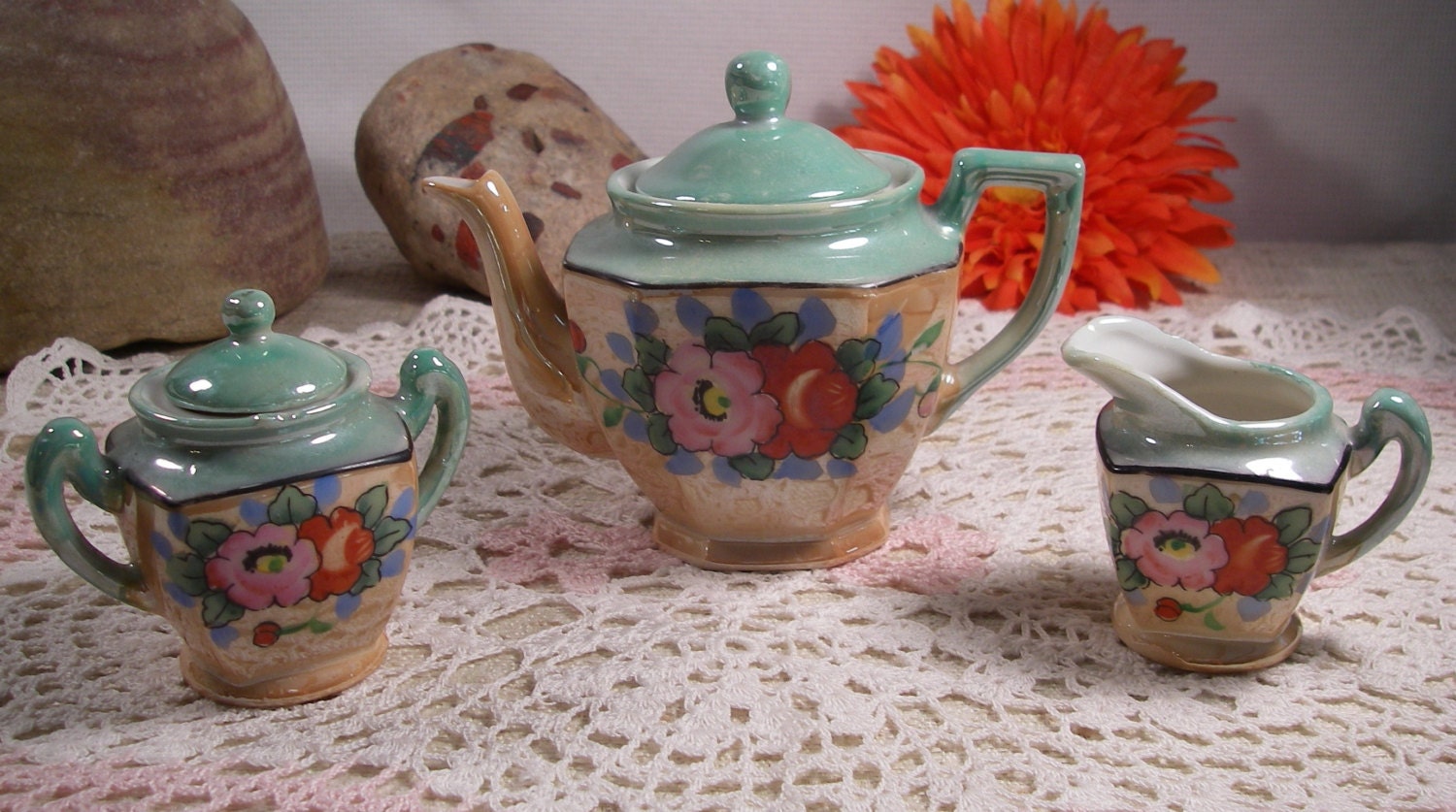 Lusterware Tea Set Vintage Child's 5 Piece Japan Porcelain