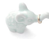 Glazed Ice blue ceramic elephant figurine, ring holder / decorative home accent - JingGu Fine Porcelain