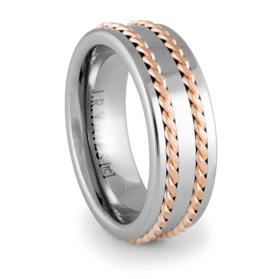 JRYATES on and gold Rose  Etsy by Wedding Tungsten 18k 18K tungsten wedding Band Rope band Gold