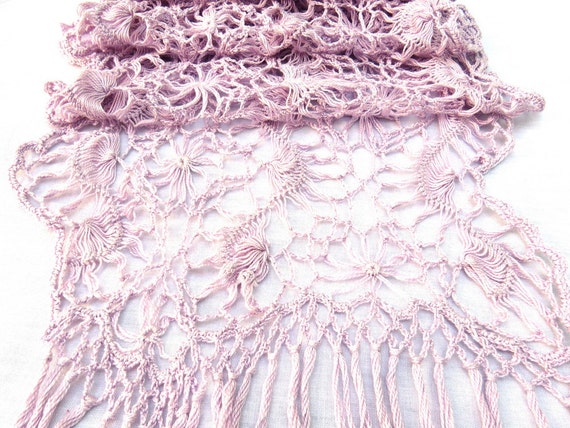 Handmade crochet lavender lacy and delicate stole/scarf/shawl hairpin lace crochet cotton