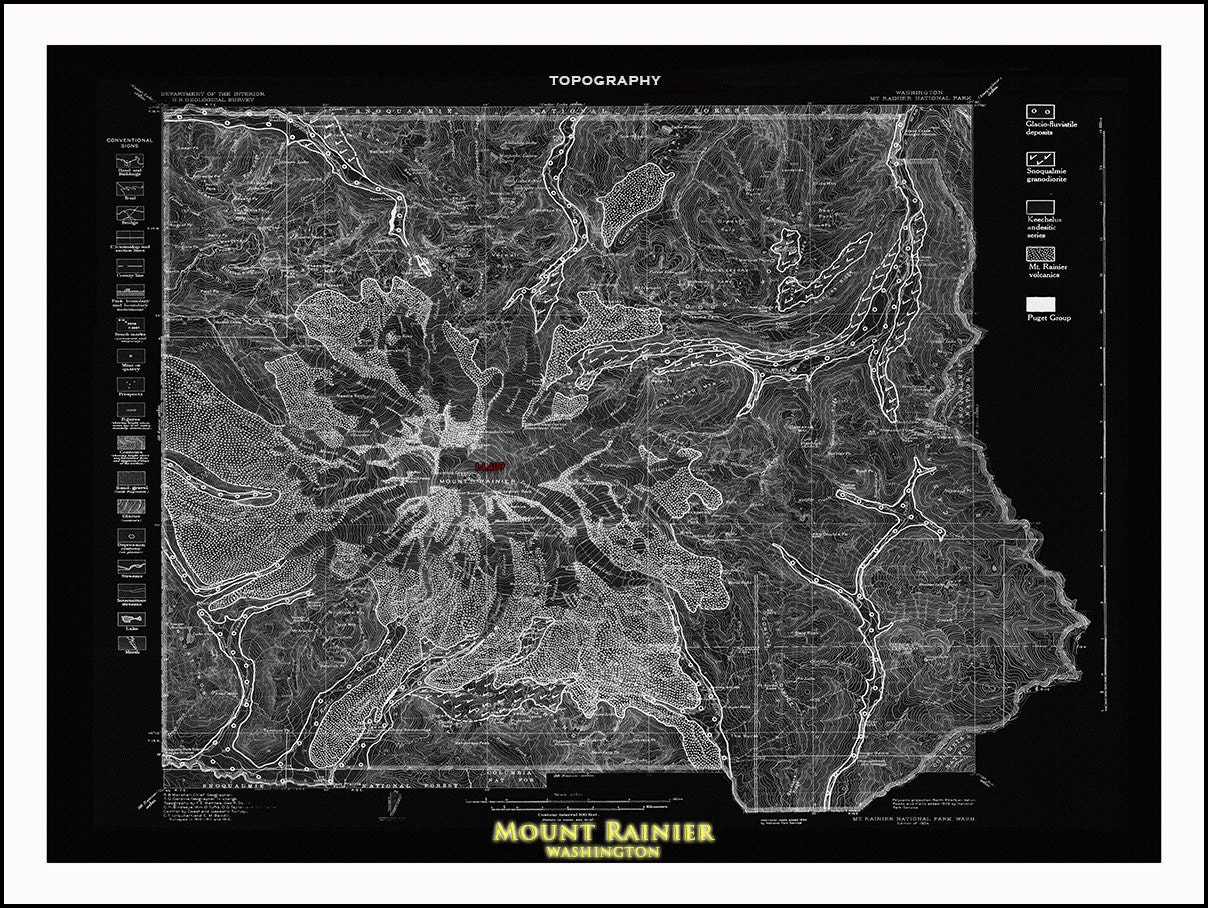 MOUNT RAINIER Map Blue Print Map Topo Maps Pacific by MondoMappa