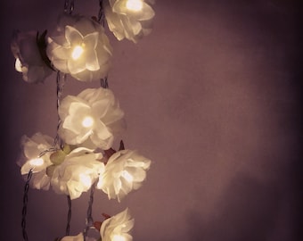 White Rose Garland Fairy Lights, White Rose Flower String Lights, Wedding Decor