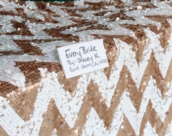 Ships Today! Fabric-by-the-Yard Sequin Chevron Champagne DIY tablecloth table runner, diy budget bride chevron champagne sequin