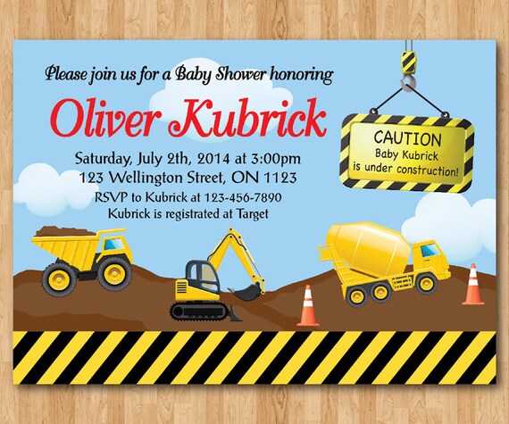 Dump Truck Construction Baby Shower Invitation. Baby boy