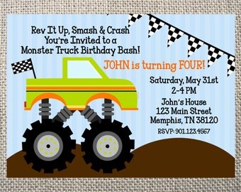 PRINTED or DIGITAL Monster Truck Dirt Mud Birthday Invitations 5x7 Customized Dirt Monster Truck Design 0.82 each