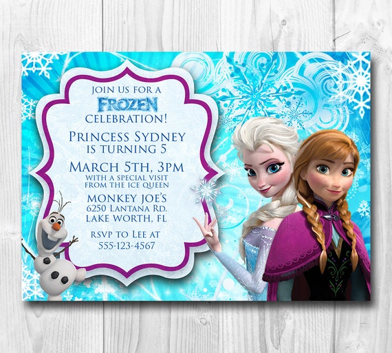 Frozen Birthday Invitation Queen Elsa Princess Anna Olaf