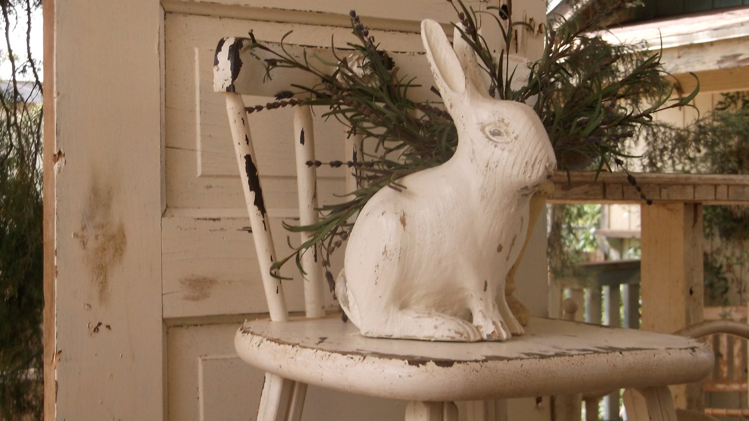 Solid wood white distressed rabbit.