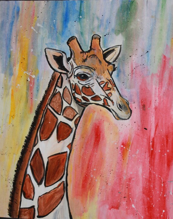 Giraffe painting / 14x16 / framed art