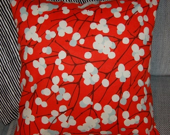 Orange Lumimarja pillow case from Finnish designer cotton fabric, 16x16" white gray orange, Finland