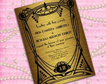 Great Gatsby Style Art Deco Wedding Invitation - 1920's, 20's Style - Black and Gold - Printable DIY