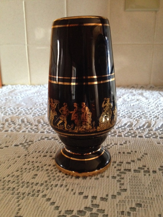 Greek Vase Black Porcelain with 24K gold by KsTwiceasNice on Etsy