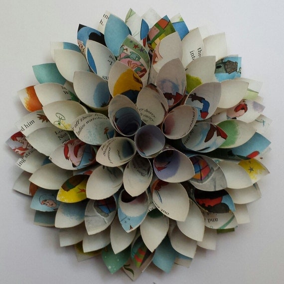 Children's Book Wreath - Paper Cone Wreath - Vintage Paper Dahlia