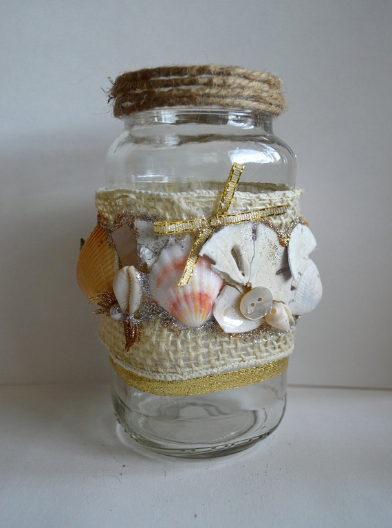 Seashell Mason Jar sea shells mason jar home decor by RSolomons