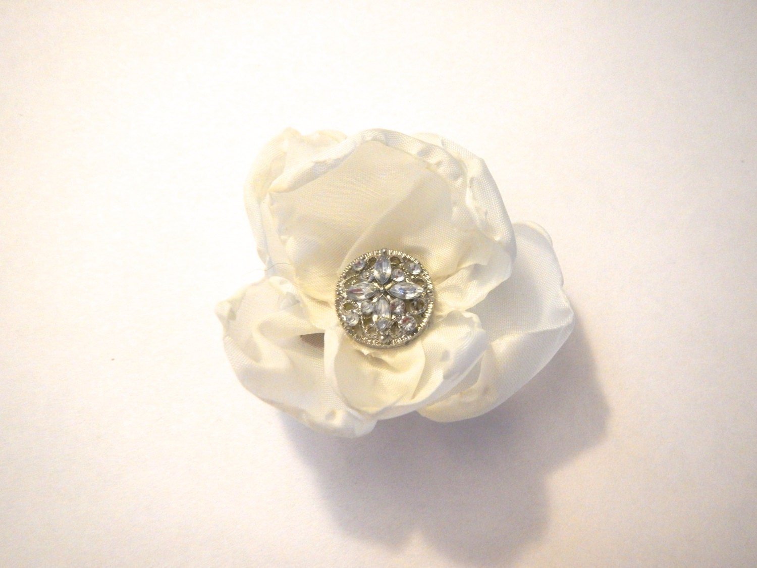 White Silk Flower Handmade with button center