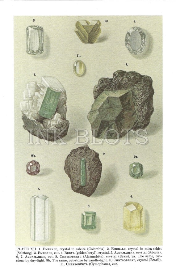vintage digital download  lithograph illustration  minerals ...