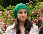 Green Handmade Women Crochet Reversible Slouchy Beanie Hat