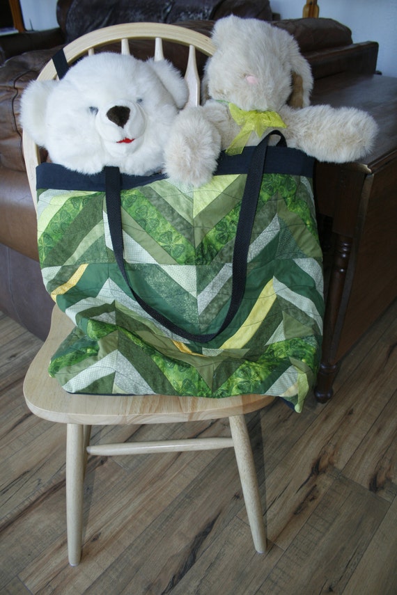 Jumbo Zig Zag Quilted Tote Bag in Shades of Green and Yellow with ...