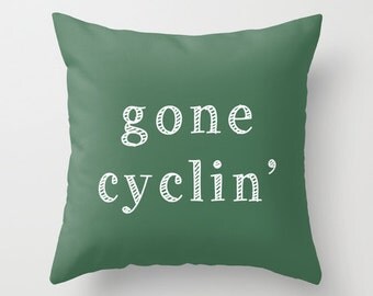 Gone Cycling Pillow Cover, cycling decor, green pillow cover, gifts for cyclists, sport pillow cover, cyclist gift, cyclist pillow cover