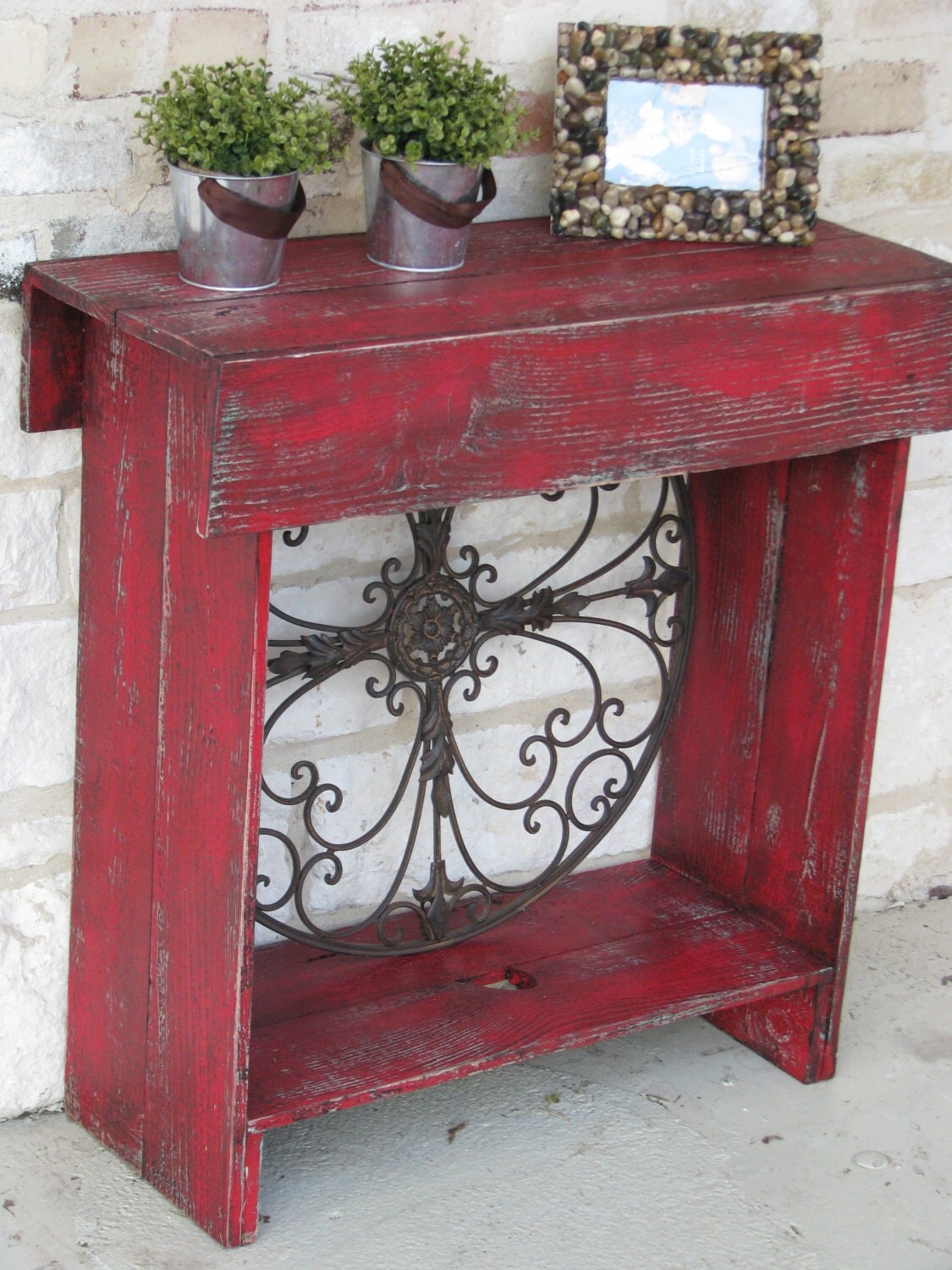 Console 30 x 12 x 30 in Distressed Red by RusticExquisiteDsgn