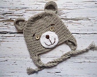 Crochet teddy bear Hat, Newborn bear hat, Baby teddy bear hat, Beige teddy bear hat