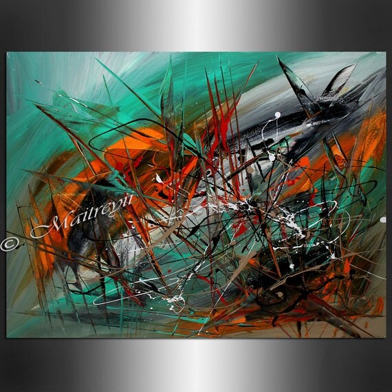 Abstract LARGE Artwork paintings Teal Orange on by largeartwork