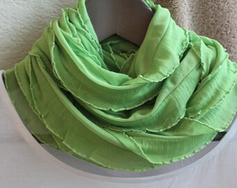 Lime green Spring or Summer infinity scarf! Lightweight, soft and airy! Scarf made from a ruffle knit fabric! Beautiful necklace scarf!