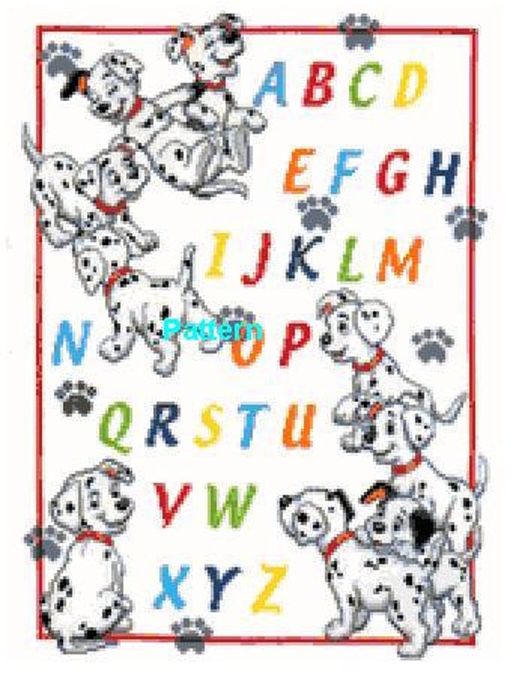 101 dalmatians alphabet. Cross Stitch Pattern. PDF Files.