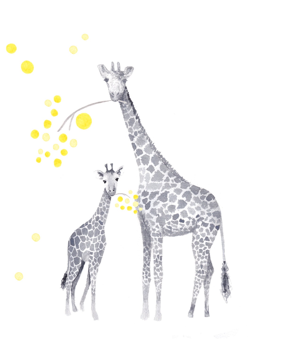 Elephant and Giraffe Nursery Art Yellow and by TheDaisyFields
