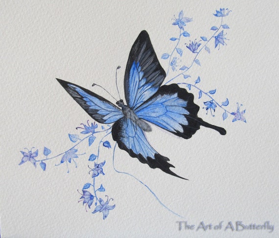 Items similar to Original watercolor painting butterfly painting purple ...