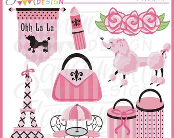 Pink Paris Clipart, eiffel tower clip art, poodle clipart, pink poodle clipart, poodle images, parisian clipart, travel clipart