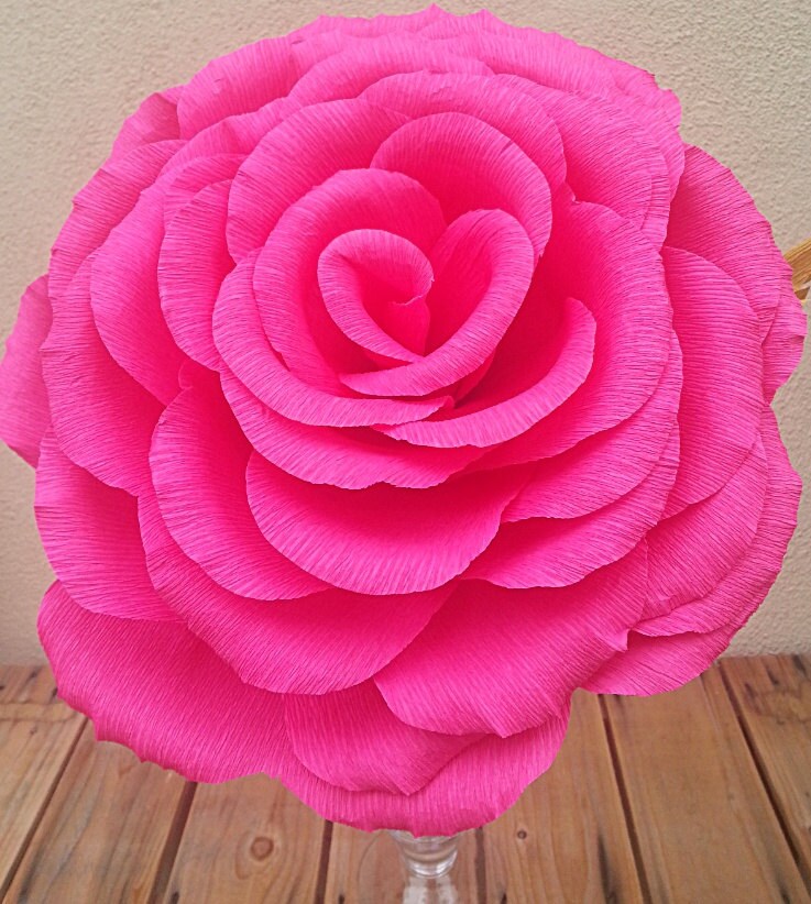 Large Shocking Pink Color Crepe Paper Flower Rose Wedding