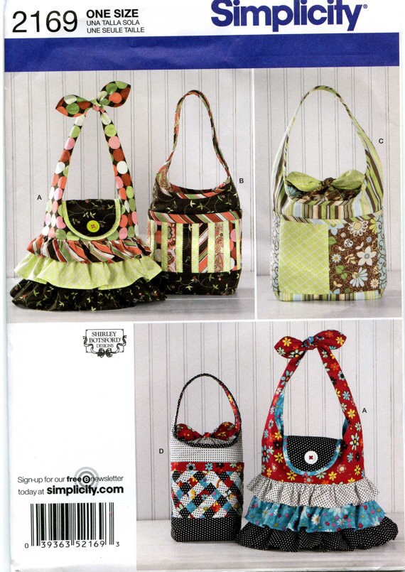 Sewing Pattern Purse Quilted Ruffled Handbag Tote Diaper Bag New Uncut ...