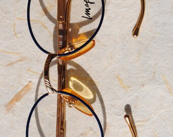 cute vintage IMAGE 38-18 metal blue frame mat gold arms loop temples kids' toddlers' round eye/sunglasses frame made in Italy New