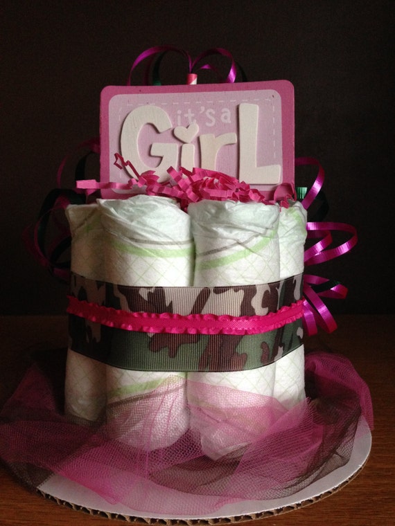 Items similar to Mini Camo & Pink Diaper Cake Adorable! Perfect for