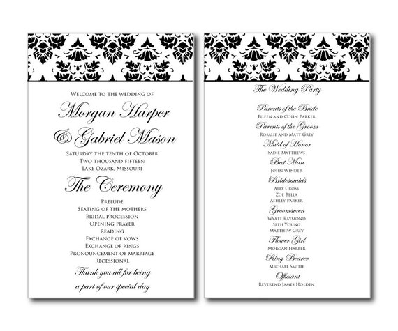 Printable Wedding Program Template Black by ClearyLaneWeddings