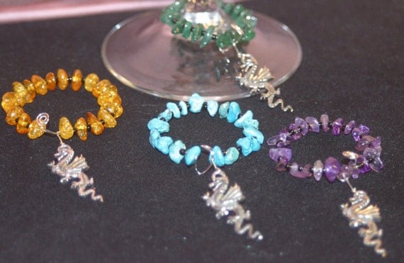Fantasy Wine Charms with Genuine Gemstones