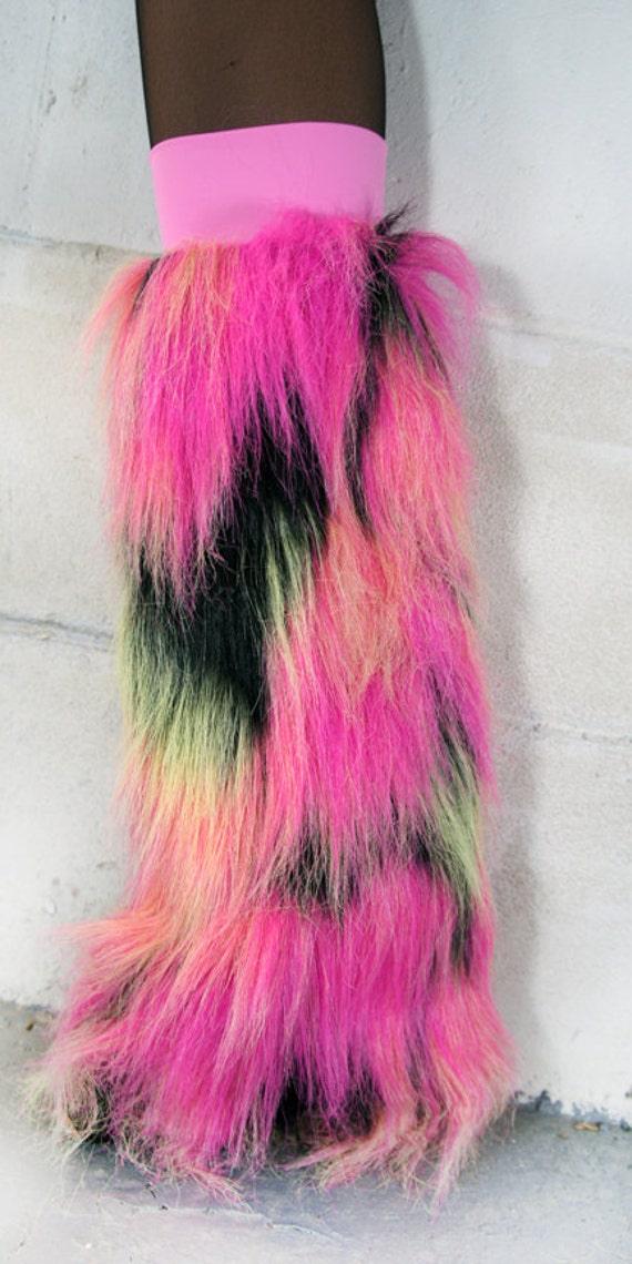 Neon UV Pink w/ Black and Yellow Accents Furry Leg by 621Fashions