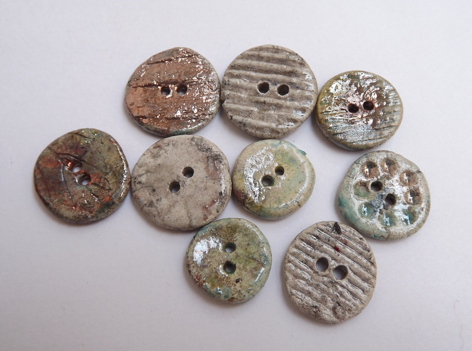 9 Ceramic buttons 7/8 1720mm round button raku by BlueBirdyDesign