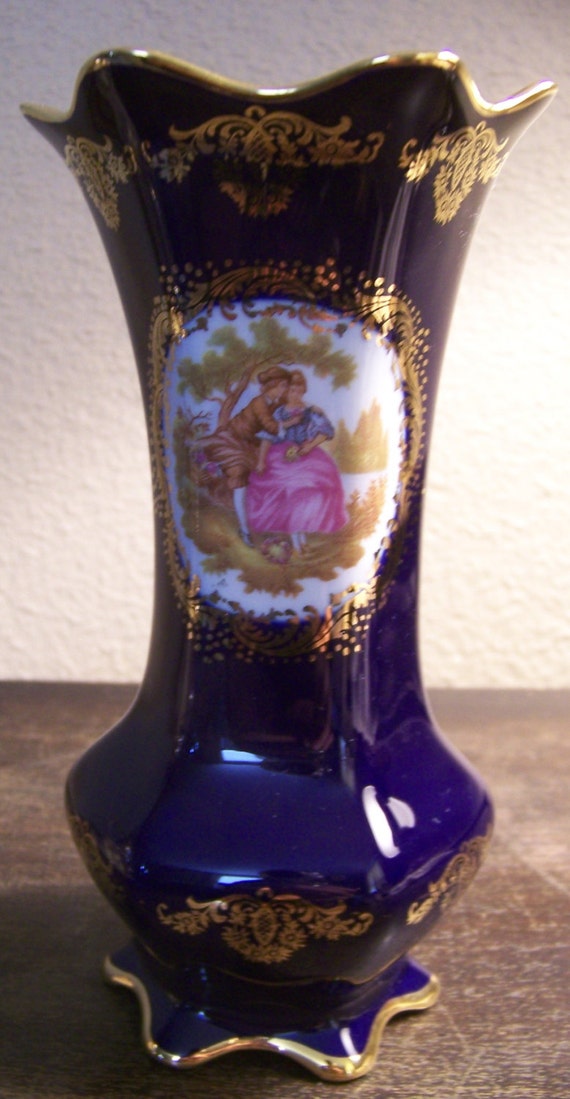 Items similar to Limoges French Royal Cobalt Blue & Gold Hand Painted