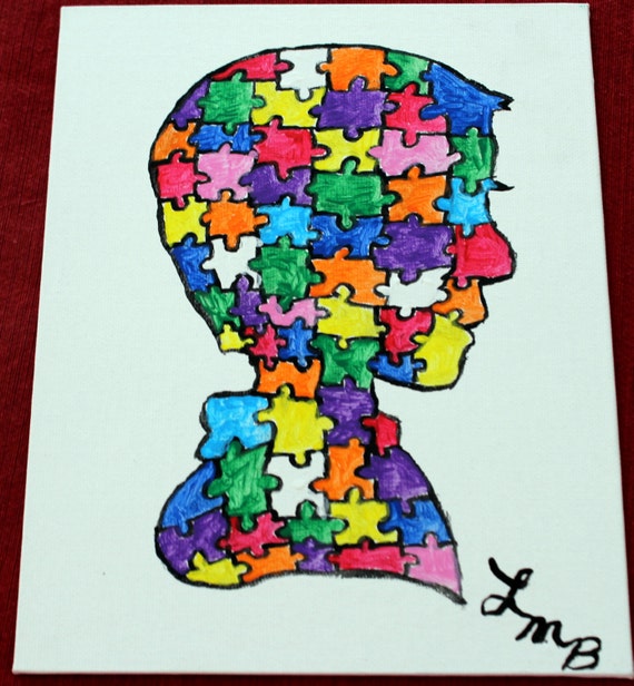 Items similar to Autism Puzzle, 8x10 modern canvas painting on Etsy