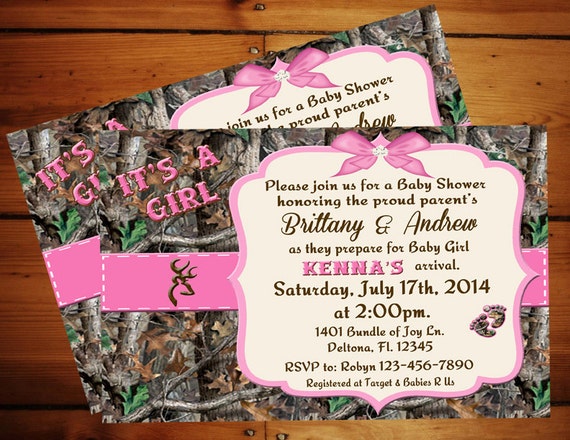 Camouflage Baby Girl Invitations 1