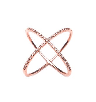 X Ring Cross X Rİng Pave X Ring Rose Gold X Ring by eleajewelry