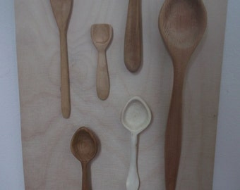 6 Hand Carved Welsh Wood Spoons in Willow, Cedar, Teak and Sycamore