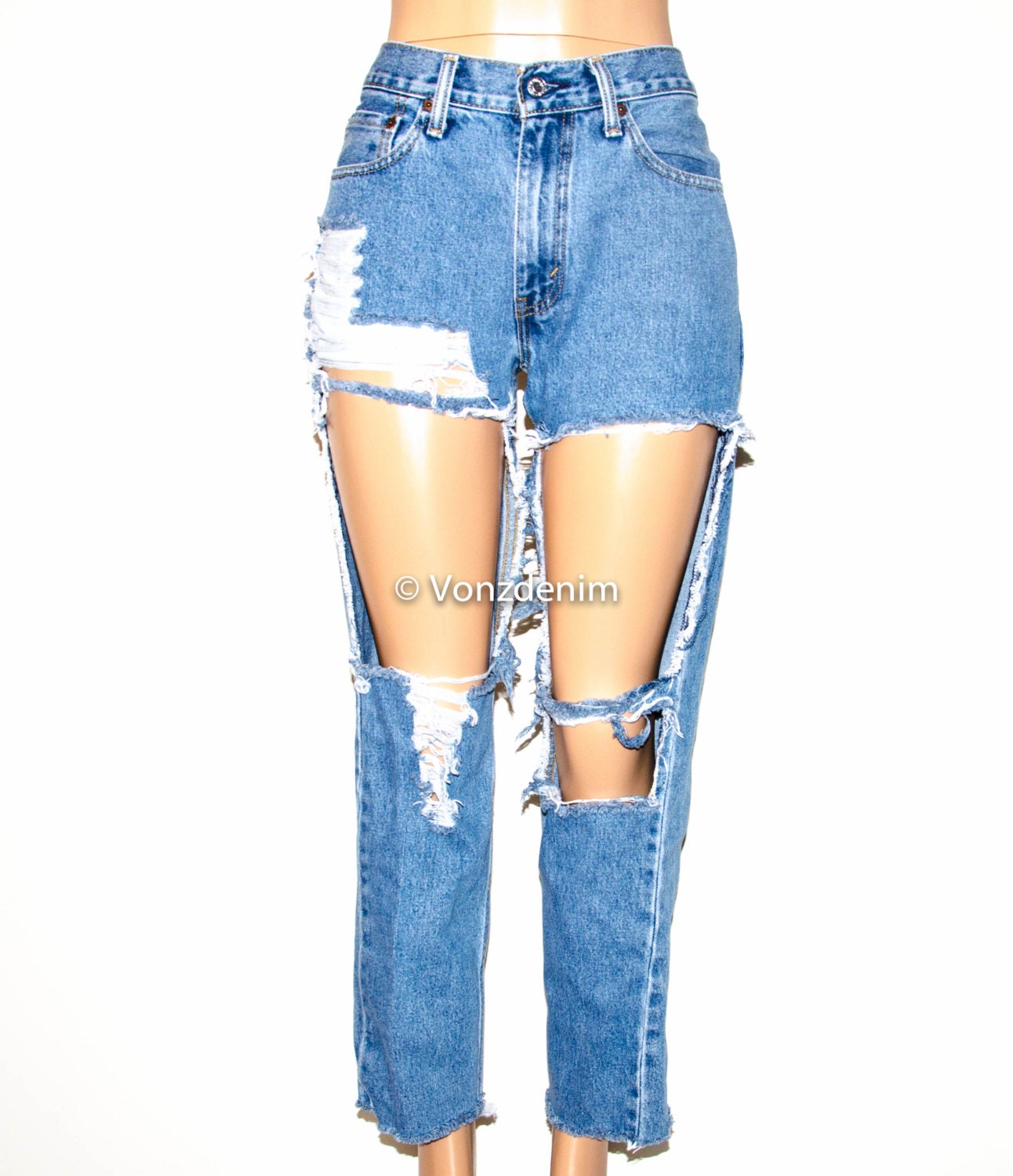 High waisted distressed boyfriend jeans