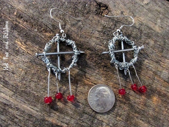 Crown of Thorns, Nails, with 3 Drops Earrings