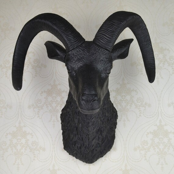Black Ram Head wall hanging Ram head wall by FauxTaxidermyArt